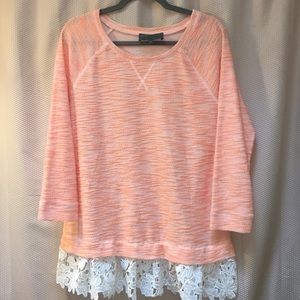 2/$30   Anthropologie Peach and  Lace pullover